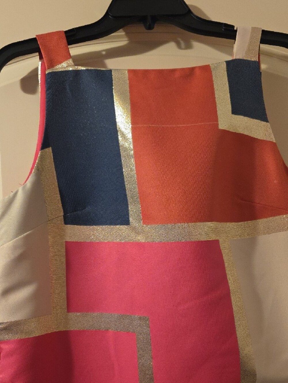 Colorblock Sleeveless Shift Dress in Coral, Pink, Navy & Cream - Picture 5 of 10